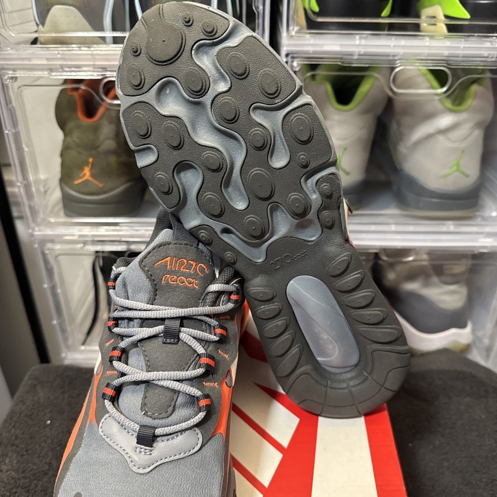Nike Air Max 270 React GS Size 7y Gray Orange BQ0103-006 with box - Picture 9 of 10